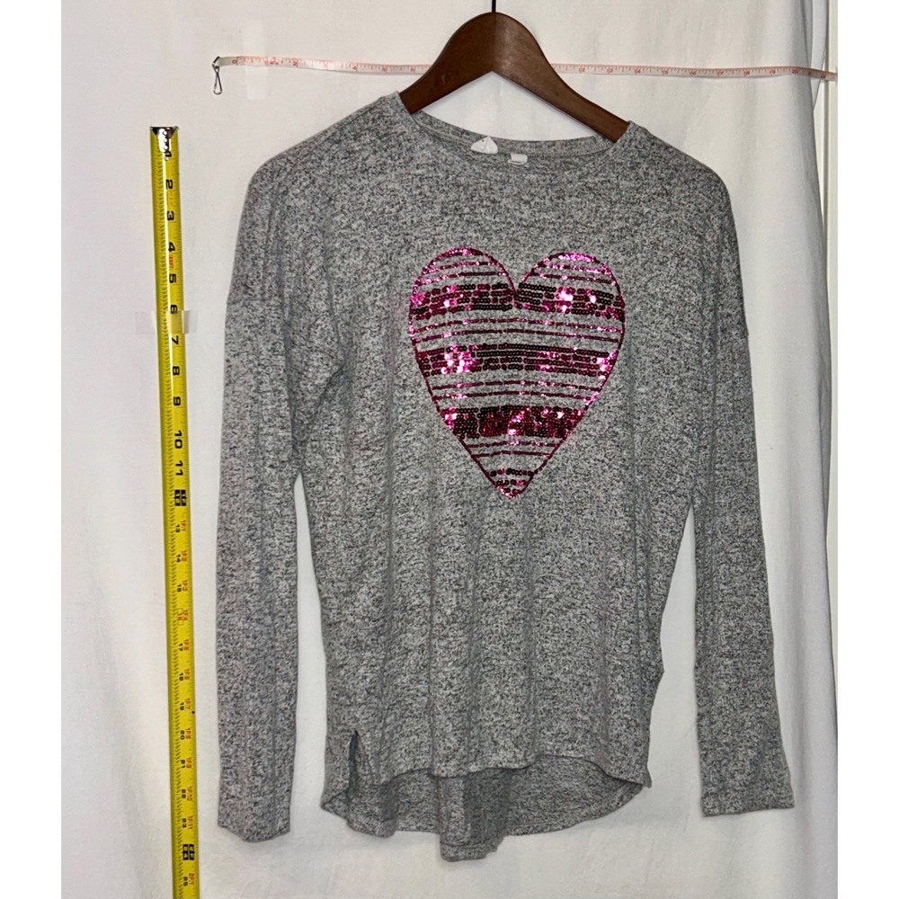 Gap Kids Girls Gray Long Sleeve Pullover Sweater Sequins Heart‎ XXLarge